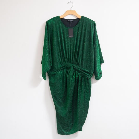 Eloquii Lurex Shimmer Dress in Green - Picture 3 of 10